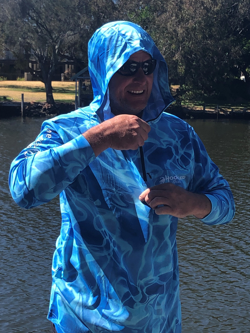 Adults Sun Protection UV Fishing Shirt Hoodie Blue Splash - Hooked