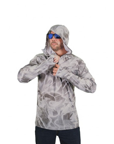 Lightweight quick-dry adventure hoodie being worn in the Australian sun - ARPANSA certified.