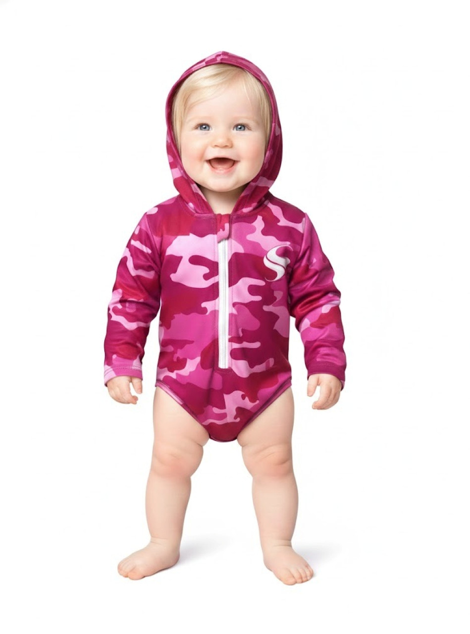 Baby UV Protection Sun Hoodie (00 to 18 Mths) - Pink Camo Print