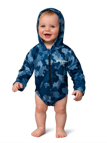 Hooked Gear Baby ARPANSA Tested UPF50+ Sun Hoodie (00 to 18 Mths) - Blue Camo