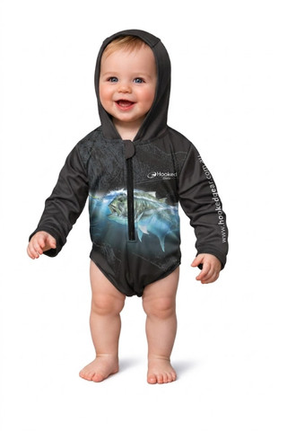 Hooked Gear Baby ARPANSA Tested UPF50+ Sun Hoodie (00 to 18 Mths) - Black GT 