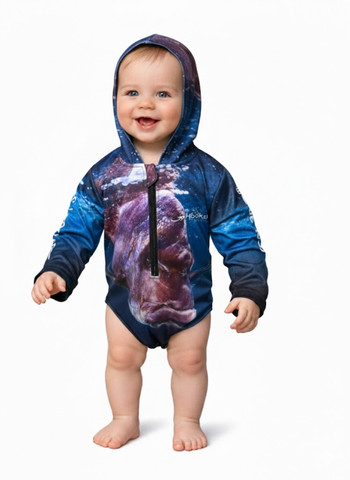 Hooked Gear Baby ARPANSA Tested UPF50+ Sun Hoodie (00 to 18 Mths) - Snapper Print