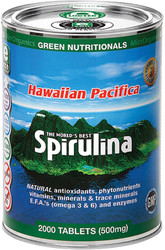 Green Nutritionals Hawaiian Pacifica Spirulina 500mg 2000 Tabs 