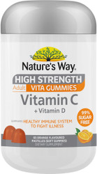 Nature’s Way High Strength Vitamin C + Vitamin D 99% Sugar Free 65 Adult Vita Gummies x 3 Pack