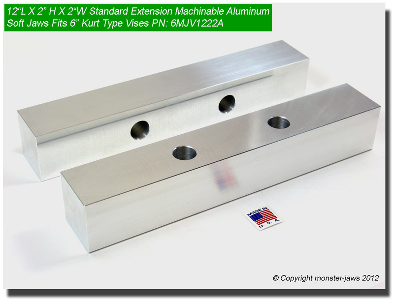 Extension Aluminum Soft Jaws for 6" Vises 6MJV1231A 12 x 3 x 1" Oversized