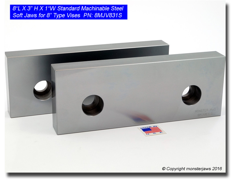 8MJV831S (8x3x1) Standard Steel Machinable Soft Jaws for 8