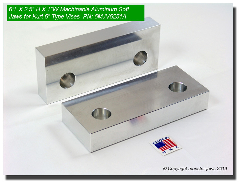 6 x 2 x 1.5 QUICK CHANGE Machinable Aluminum Vise Soft Jaws For Kurt 6/" Vises