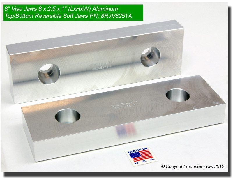 8RJV8251A 8x2.5x1 Top Bottom Reversible Aluminum Machinable Soft Jaws for 8 Vises