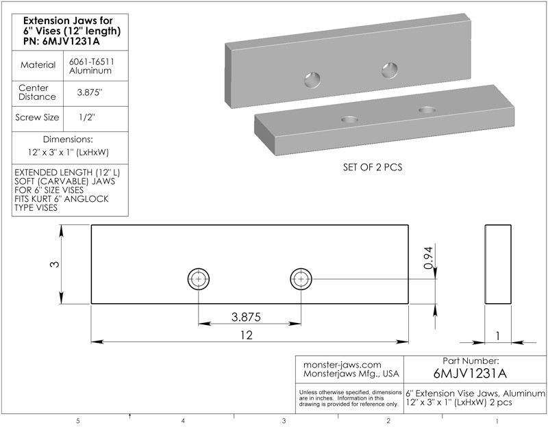 6MJV1231A (12x3x1) Standard Extension Aluminum Machinable Soft