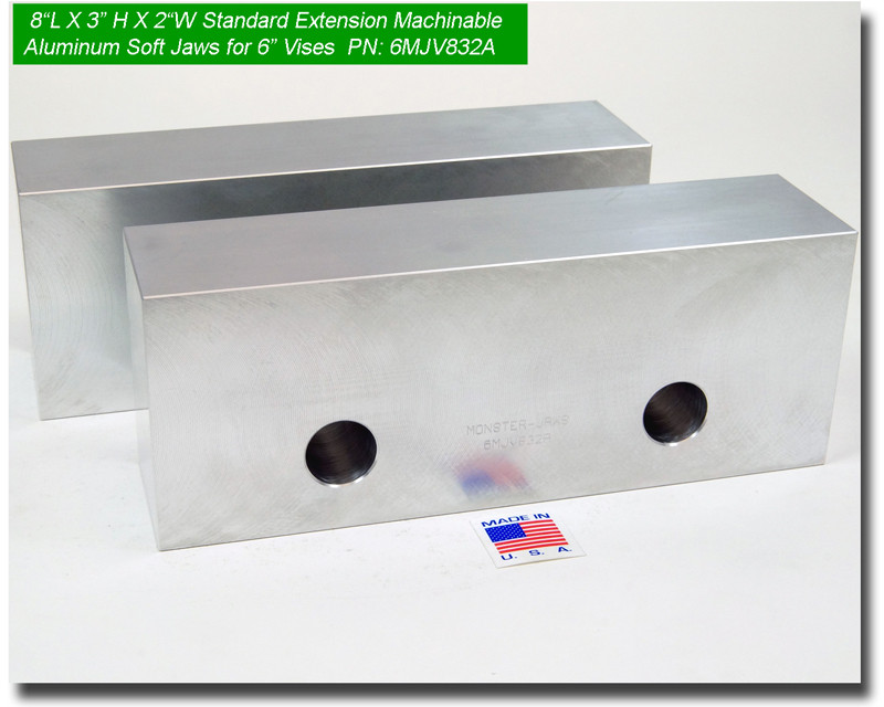 6MJV832A (8x3x2) Standard Extension Aluminum Machinable Soft Jaws