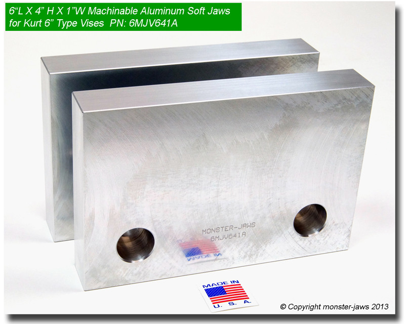 6MJV641A (6x4x1) Standard Aluminum Machinable Soft Jaws for 6