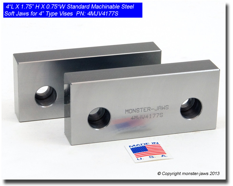 4MJV4177S (4x1.75x0.75) Standard Steel Machinable Soft Jaws for 4