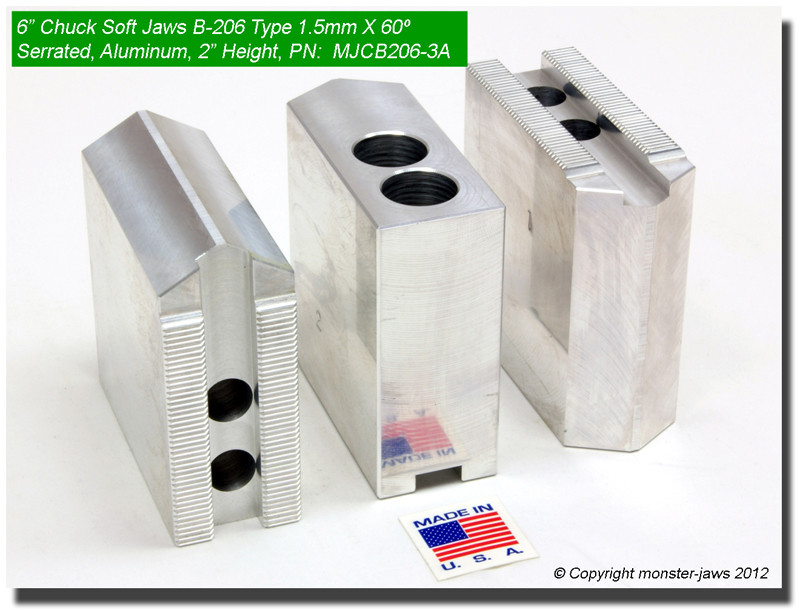 MJCB206-3A 1 Set of Aluminum Pointed Jaws 1.5mm x 60° Serrated for