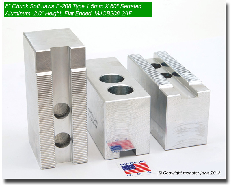 8/" Aluminum Soft Jaws 1.5mm x 60° Serrated B-208 Lathe Chuck Flat End 2.0/" HT