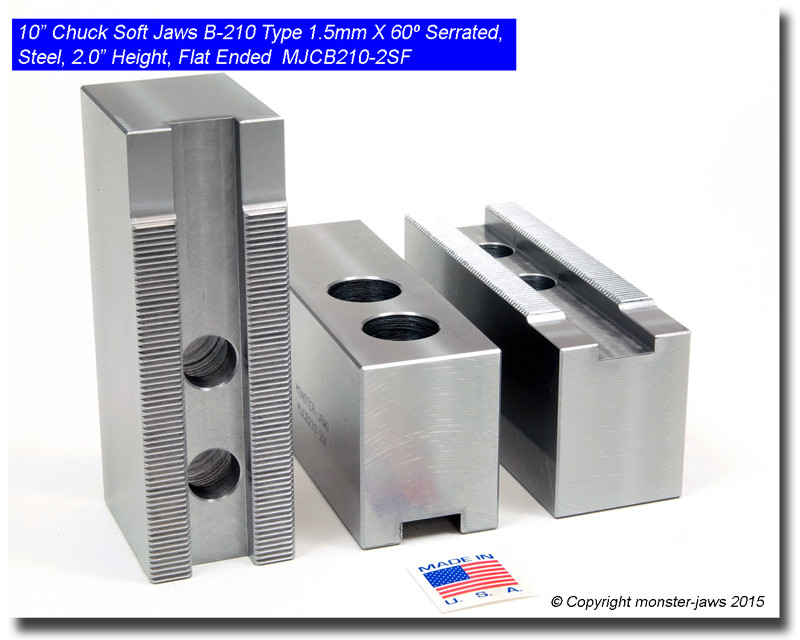 MJCB210-2SF 1 Set of Steel Flat Ended Jaws 1.5mm x 60° Serrated