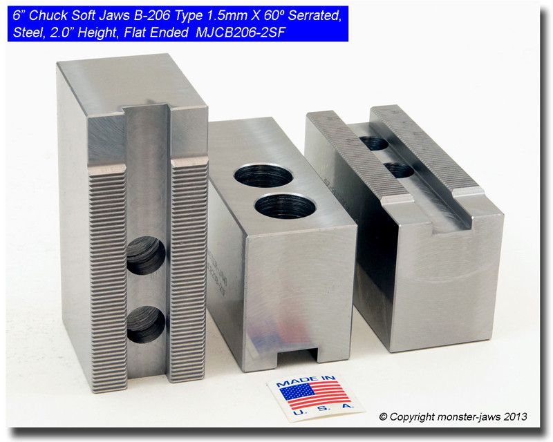 MJCB206-2SF 1 Set of Steel Flat Ended Jaws 1.5mm x 60° Serrated