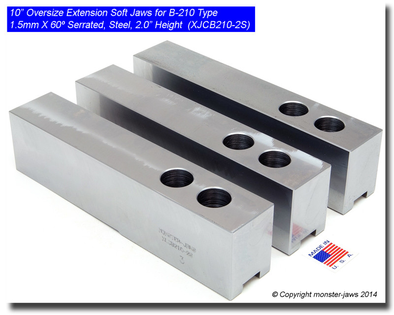 2.0/" HT 10/" Steel Soft Jaws 1.5mm x 60° Serrated for B-210 Type Chucks POINTED