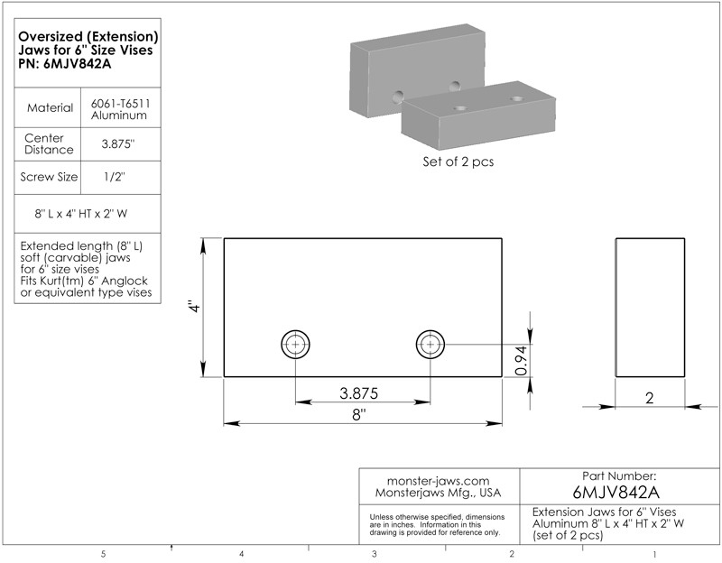 6MJV842A (8x4x2) Oversized Extension Aluminum Machinable
