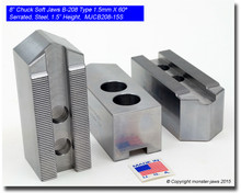 8" Steel Jaws 1.5mm x 60° Serrated for B-208 Chucks Pointed (1.5" HT)
