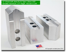 12" Aluminum Jaws 1.5mm x 60° Serrated for B-212 Chucks (2.5" HT, 0.827 Groove)