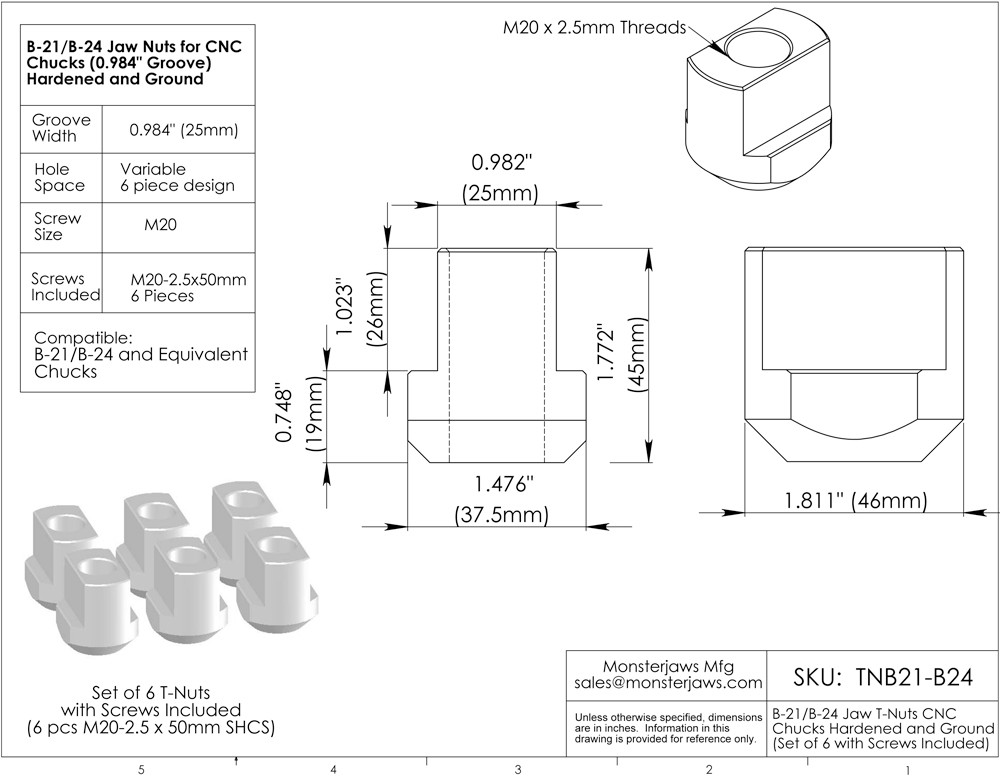 Turner 12 Jaw T-Nut Set – 3pc For B-212 Kitagawa / Samchully CNC Lathe Chucks