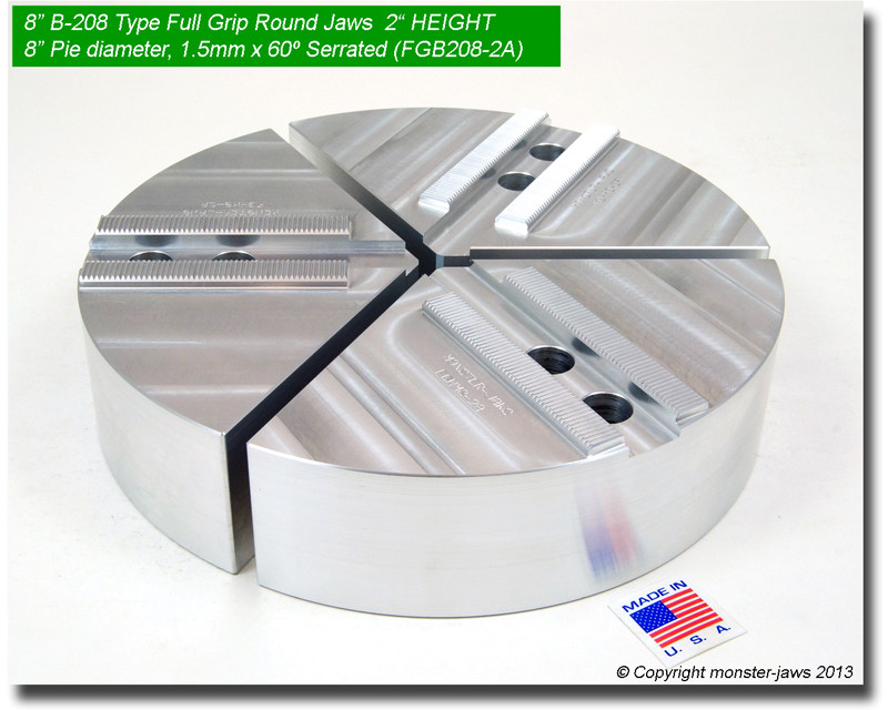 8/" Full Grip Round Jaws Aluminum for B208 Lathe Chucks 1.5/" HT, 8/" Pie Diam.