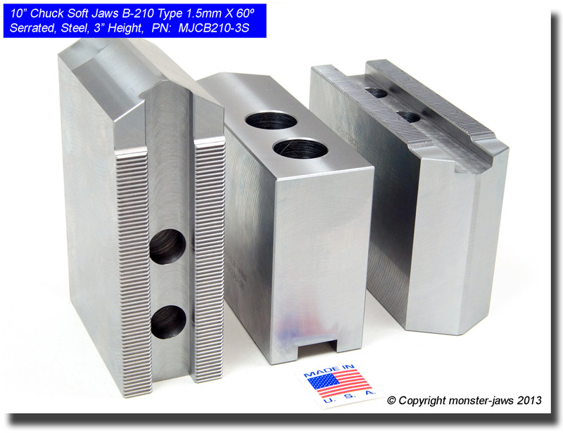 2.0/" HT 10/" Steel Soft Jaws 1.5mm x 60° Serrated for B-210 Type Chucks POINTED