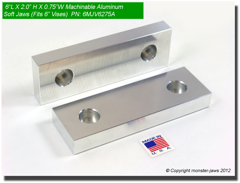 6MJV6275A (6x2x0.75) Standard Aluminum Machinable Soft Jaws for 6" Vises