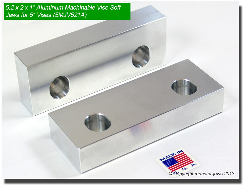 5MJV521A (5x2x1) Standard Extension Machinable Aluminum Soft Jaws