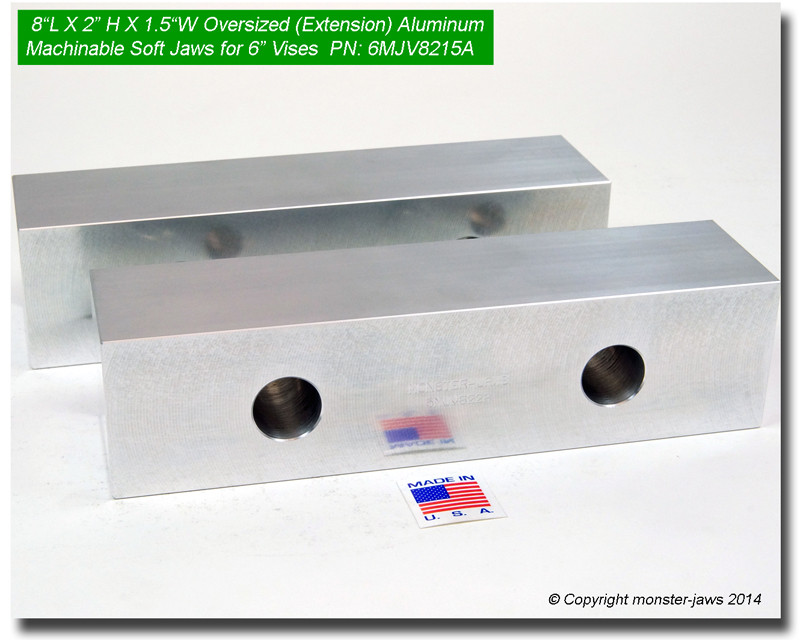 8 x 2 x 1.5 Machined Aluminum Vise Soft Jaws For Kurt 6/" Vises 8x2x1.5 FREE SHIP