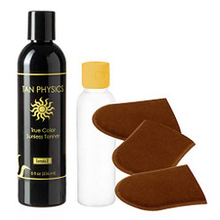 Tan Physics True Color Tanner 8 oz w/FREE Face Tanning Mitts and Empty 3oz. Travel Bottle
