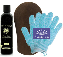 Tan Physics True Color Tanner 8 oz w/FREE Tanning Mitt & Exfoliation Gloves