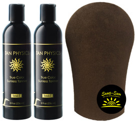 2 Pack of Tan Physics True Color Sunless Tanner with Sans-Sun Tanning Mitt