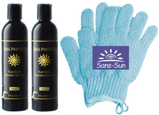 Tan Physics True Color Tanner (2 Pack) w/FREE Exfoliation Gloves by Sans-Sun