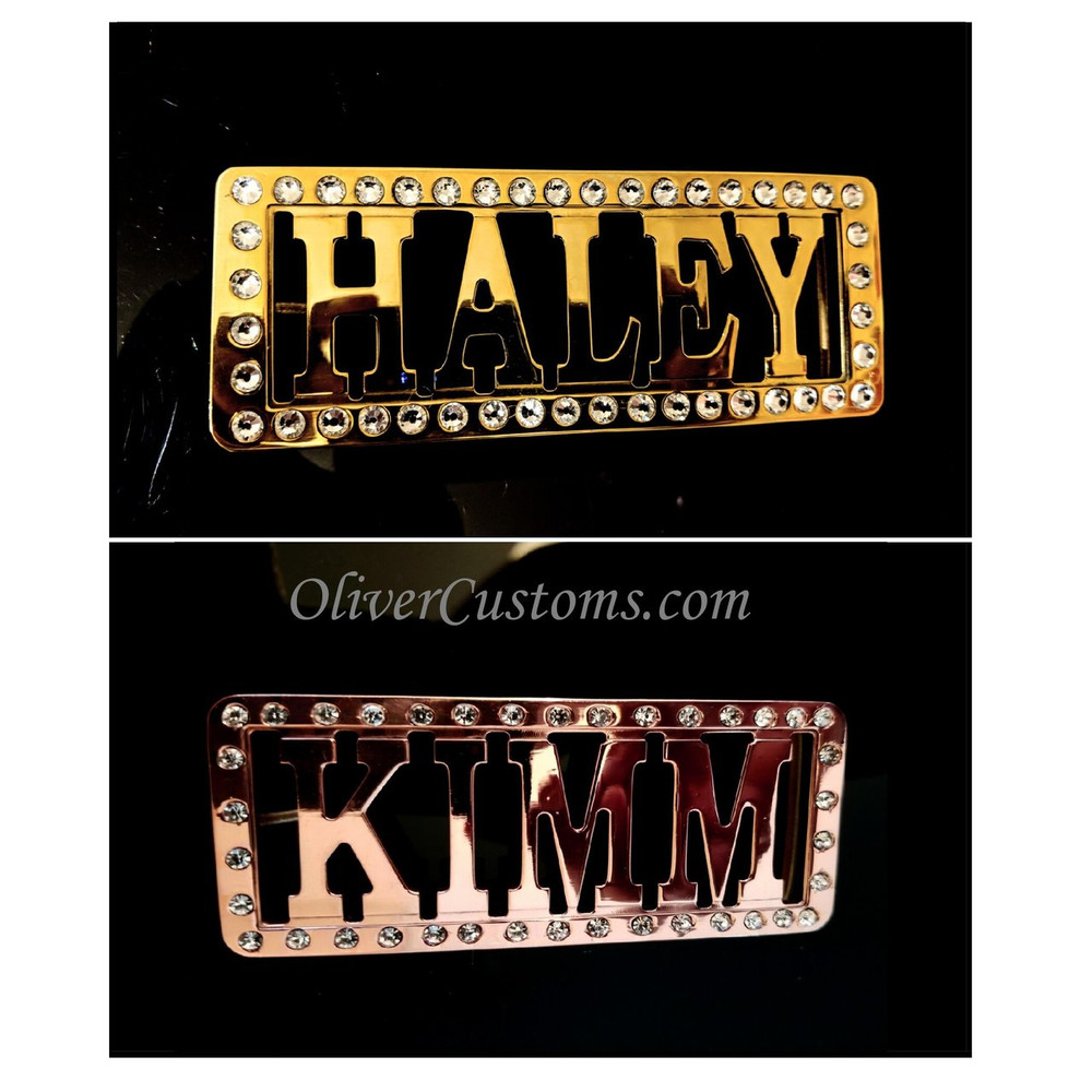 rhinestone frame name belt buckle