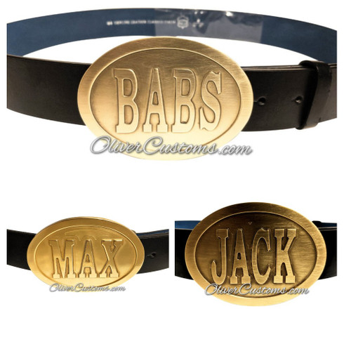 Oval name belt buckle
