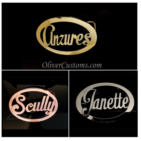 Cursive name belt buckle 