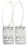 This earring is made of sterling silver.  The pendent measures around 1/2" x 5/8".  It has a disk on the back with "Protect this Woman" stamped it.  The ear wire is about 1 1/2" long.  Inspired by African Mud Cloth.  Really nice!