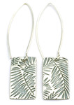 This earring is made of sterling silver.  The pendent measures around 1/2" x 5/8".  It has a disk on the back with "Protect this Woman" stamped it.  The ear wire is about 1 1/2" long.  It's design is inspired by palm leaves.  