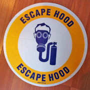 Custom escape hood sign with graphics.