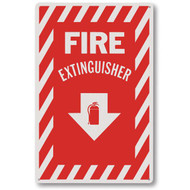 Picture of a Fire extinguisher sign w/ striping, plastic, 8"w x 12"h plastic.