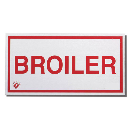 Photograph of the Aluminum broiler sign for cooking system fire control systems.