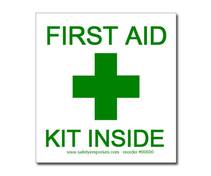 Photograph of the First Aid Kit Inside Label w/ Graphic Cross.