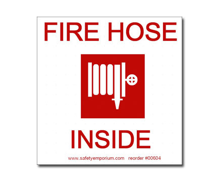 Photograph of the Fire Hose Inside Label w/ Hose Reel Graphic.