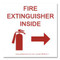 Photograph of the Fire Extinguisher Inside Label w/ Graphic and Right pointing arrow.