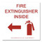 Photograph of the Fire Extinguisher Inside Label w/ Graphic and Left pointing arrow.