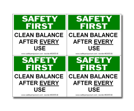 Photograph of the Safety First Clean Balance After Each Use Label, Small, 4 Labels/Card.
