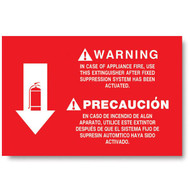 Picture of a Bilingual extinguisher sign, wet chemical, kitchen, instructional, 12"w x 8"h vinyl.