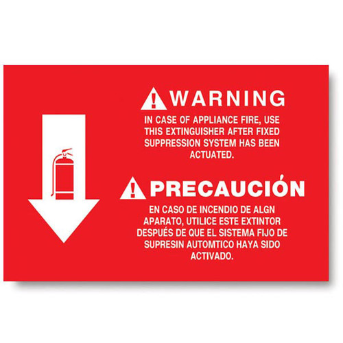 Picture of a Bilingual extinguisher sign, wet chemical, kitchen, instructional, 12"w x 8"h vinyl.