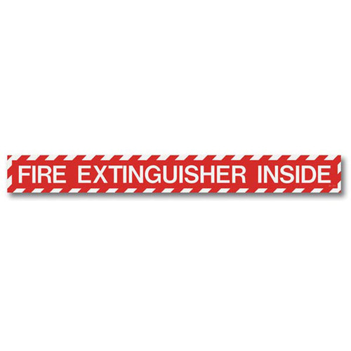 Picture of a Fire Extinguisher Inside self-adhesive label, wide, 18"w x 2"h vinyl.